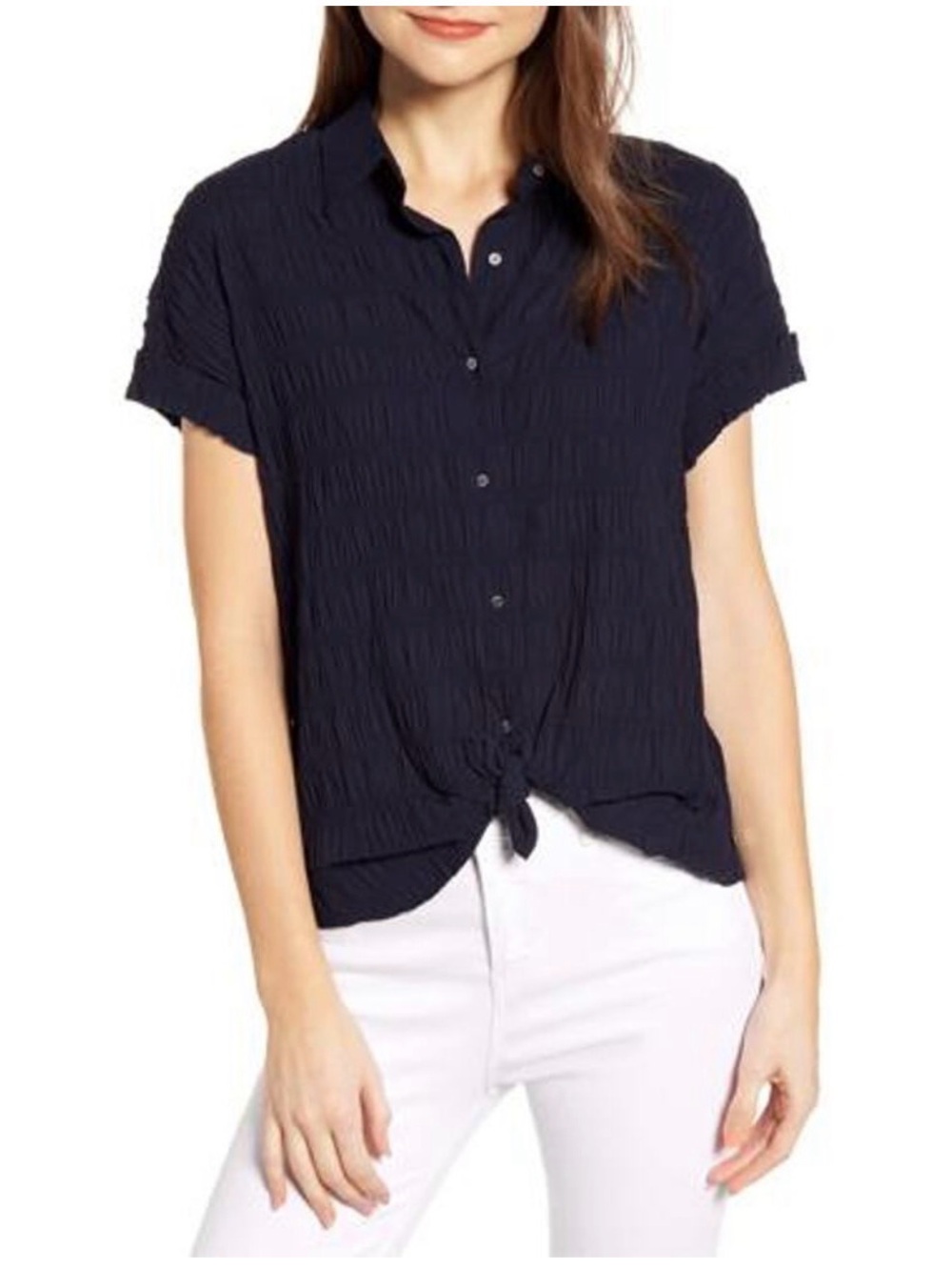 Scotch & Soda Navy Short-Sleeve Button Down Collared Top
